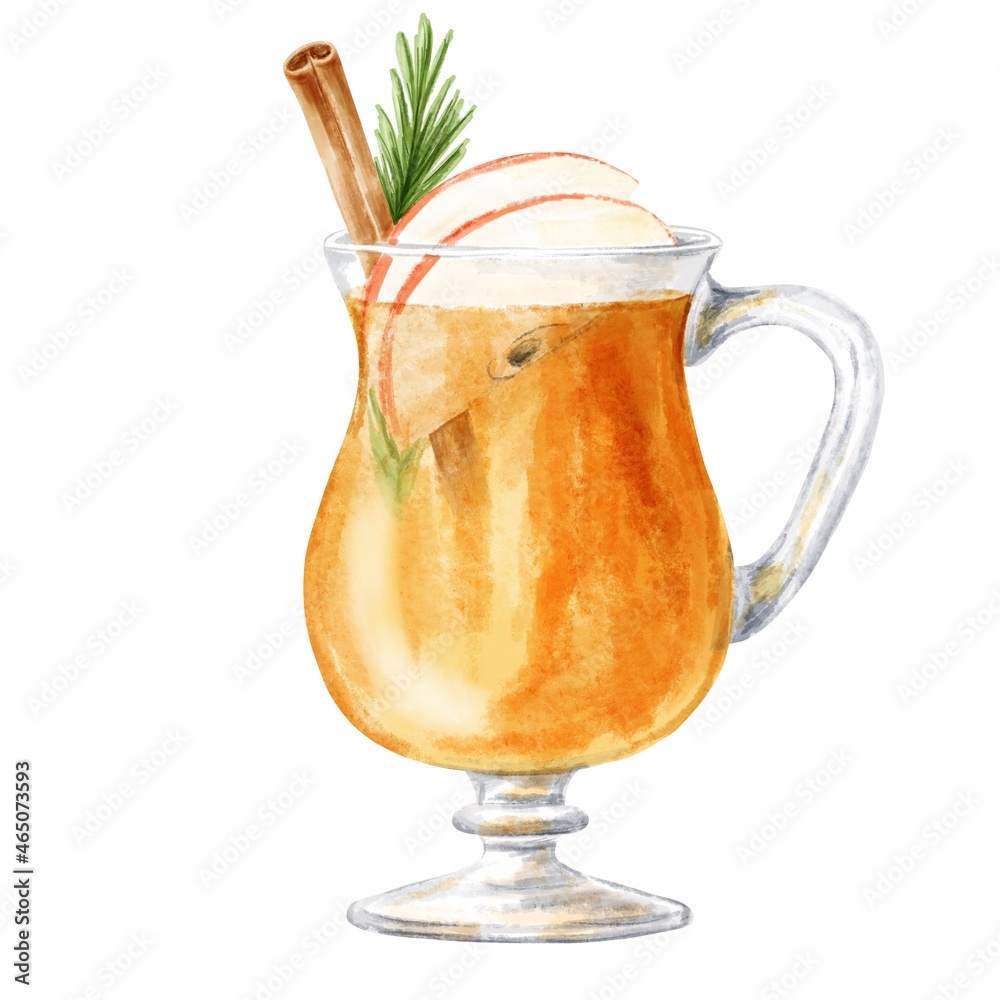 Wall mural apple cider cocktail in a glass on white background. drink illustration. - Wall murals