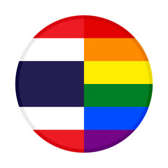 round icon with thailand and rainbow flags, isolated on white background. vector illustration