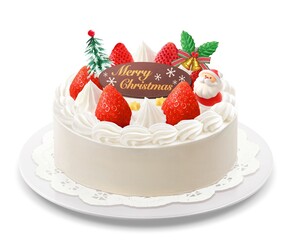 ホールケーキ クリスマスケーキ イラスト リアル 白皿