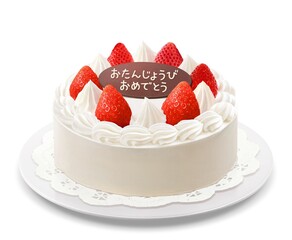 ホールケーキ バースデーケーキ イラスト リアル 白皿