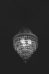 Crystal Chandelier Vertical Angle Shot For Home Decor Black & White 