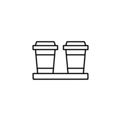 Coffee cups icon in flat black line style, isolated on white 