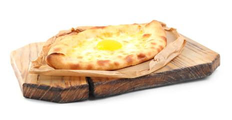 Fresh delicious Adjarian khachapuri isolated on white
