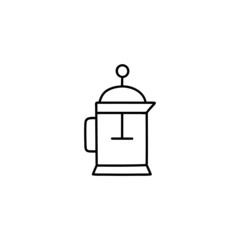 french press Coffee  icon in flat black line style, isolated on white 