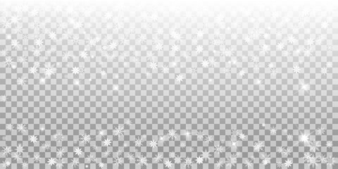 Vector. Snow covered window frame. Snow frame. Frozen window. Ice glass frozen window. Christmas and New Year winter background made of crystals, snowflakes. Transparency.