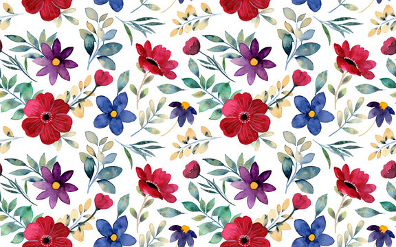Beautiful colorful wildflower watercolor seamless pattern