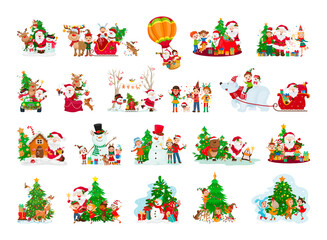Holiday illustrations with Christmas cartoon characters. New Year's collection.