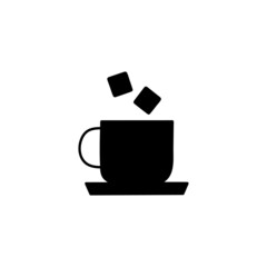 coffee and sugar icon in solid black flat shape glyph icon, isolated on white background 