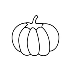 Pumpkin vector outline illustration. Cute pumpkin on white background. Element for autumn decorative design, harvest.