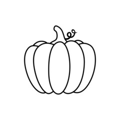 Pumpkin vector outline illustration. Cute pumpkin on white background. Element for autumn decorative design, harvest.