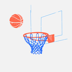 Basketball ball falling inside a basket