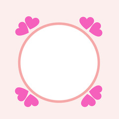 Frame on a pink background with bright hearts.