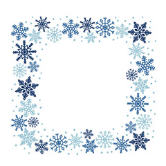 Square frame of blue snowflakes. Ice crystal winter symbol. Template for winter design. 
