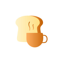 coffee shop icon, breakfast, Bread and hot coffee icon in gradient color, isolated on white 