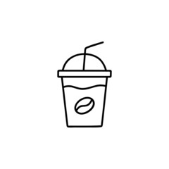 take Away cold coffee icon  in flat black line style, isolated on white 