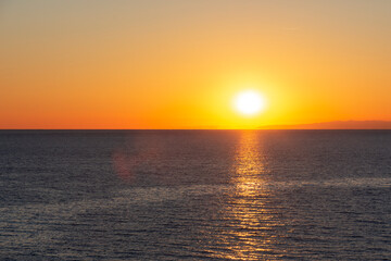 sunset on the sea promenade in Genoa Nervi in Liguria