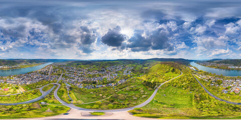 Rhens Rhine River 360° x 180° aerial skypano