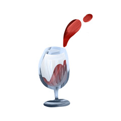 Glass of red wine on an isolated white background. Logo, clipart.
