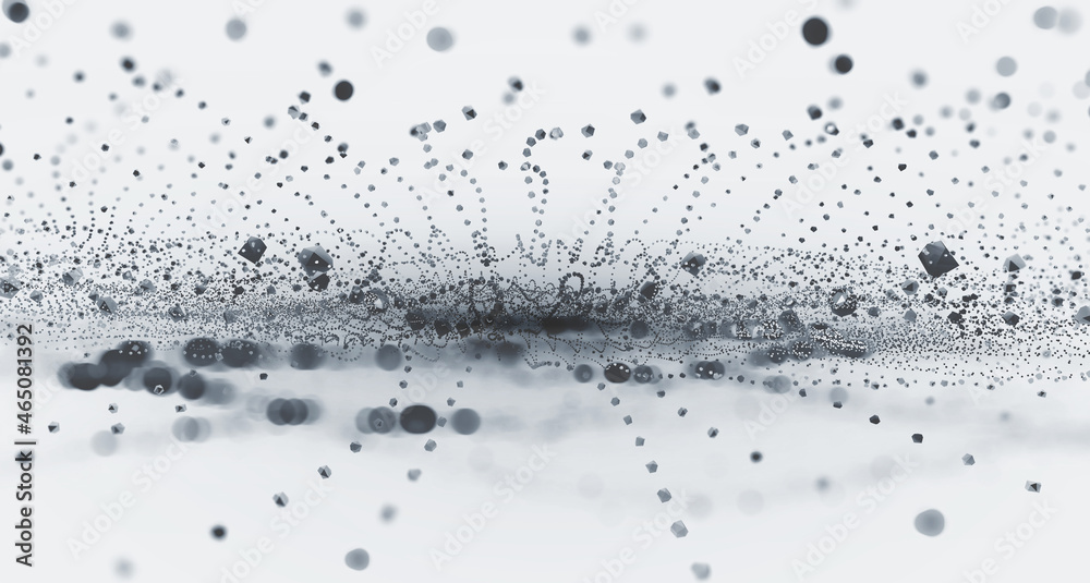 Poster Big Data concept. Blockchain 3D illustration. Information Waves and the Global Database. Neural networks and artificial intelligence. Abstract technological background