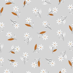 Seamless pattern in floral style. Small flowers on a blue background. Vector illustration