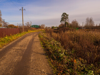 village road on an autumn sunny day