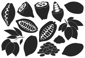 Cocoa bean isolated black set icon. Vector illustration chocolate fruit on white background. Vector black set icon cocoa bean.