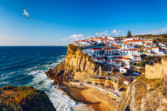 Landscape of Azenhas do Mar. Azenhas do Mar is a seaside town (residential neighborhood) in the municipality of Sintra, Portugal. Close to Lisboa, Portugal.