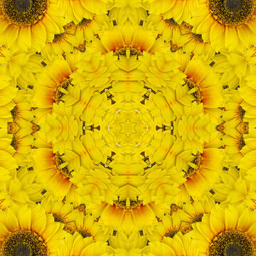 Gelbes Kaleidoskop Muster mit Sonnenblumen