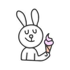 Kawaii bunny cartoon with ice cream. Perfect for kids, greeting card, baby shower girl, fabric design.