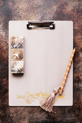 Elegant clipboard folder with copy space. Ideas, to do list, plan or note writing concept