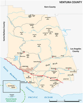 Vector Road Map Of California Ventura County, United States