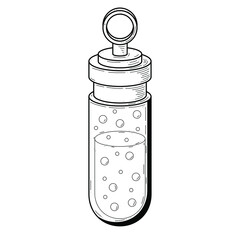 Black Simple Line Glass Flask With Bubbles Doodle Outline Potion Drink Elixir Liquid Element Vector Design Style Sketch Isolated Illustration Magic Witchcraft