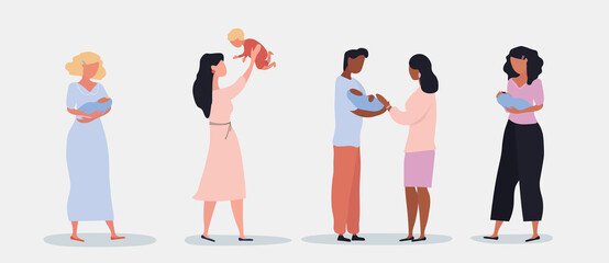 Set of women and baby
