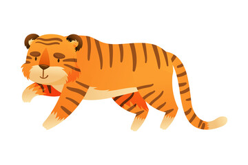 Cute creeping tiger, jungle wild animal cartoon vector illustration