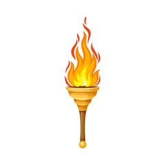 Torch with Brightly Burning Fire on Top as Ignited Light Source Vector Illustration
