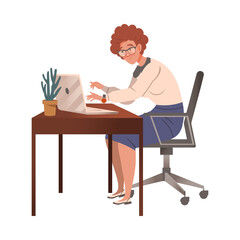 Depressed overworked female employee, office worker vector illustration