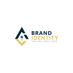 Real Estate Logo. Black Gold Construction Architecture Building Logo Design Template Element