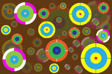 Fototapeta premium Web background. Retro brown background with colorful circles including yellow, orange, green and purple
