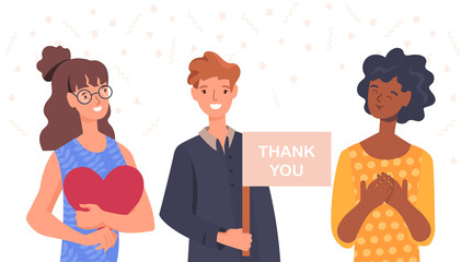 People with sign thank you