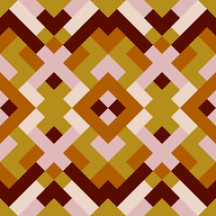 Abstract seamless pattern. Mosaic texture for textile, clown, carpeting, warp, book cover, clothes. Vector geometric background of triangles in yellow and brown colors