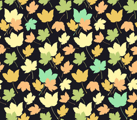 Seamless pattern of autumn leaves. Vector endless background of fall maple leaves in seasonal colors. Design for wrapping paper, fabric, textile.