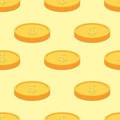 Gold coin with dollar sign. Seamless vector pattern.