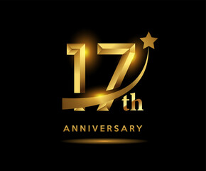 Golden 17 year anniversary celebration logo design with star symbol