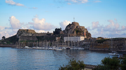 yacht marina and Old Fortress of Corfu, Greece