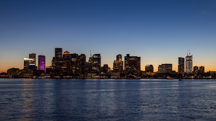 Naklejka premium Boston skyline at sunset from the East