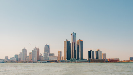 Fototapeta premium Detroit city skyline at sunset