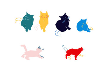 cats different poses, flat isolation  vector illustration 