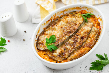 Feta tomato eggplant casserole. Space for text.