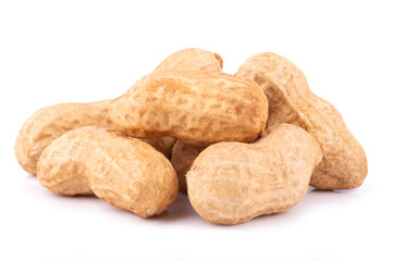 Dried peanuts isolated on white background close up