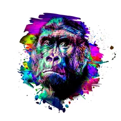 Foto op Canvas Colorful artistic monkey's head on white background with colorful creative elements  © reznik_val
